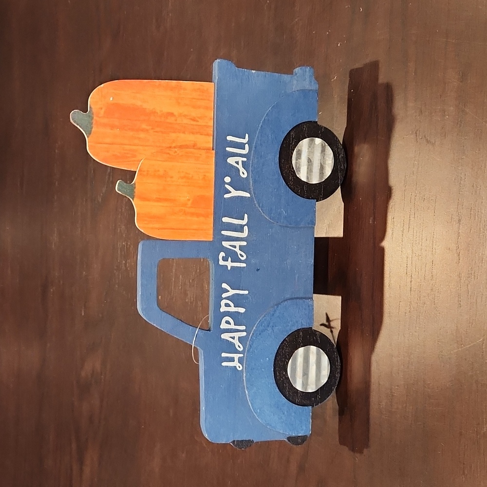Fall Décor "Happy Fall Y'all" Wooden truck sign, blue